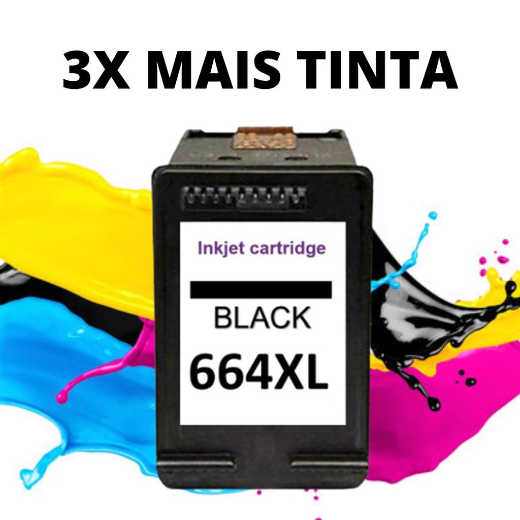 Cartucho Jato de Tinta HP 664 / 664 XL Preto Compativel 3X Mais Tinta ...