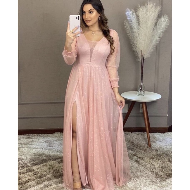 Vestido de best sale madrinha rosé longo