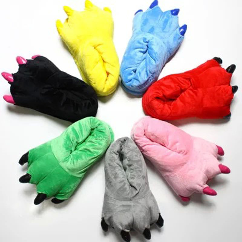Animal Slippers For Kids Onesie Pajama Shoes Cartoon Unicorn Dinosaur Pikachui Winter Warm Shoes Slippers