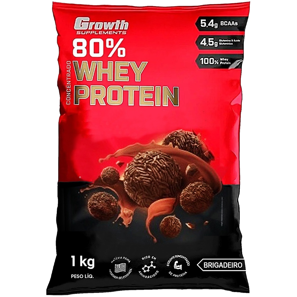 Whey Protein Brigadeiro 80% Proteína Concentrado 1Kg Growth Suplementos Original