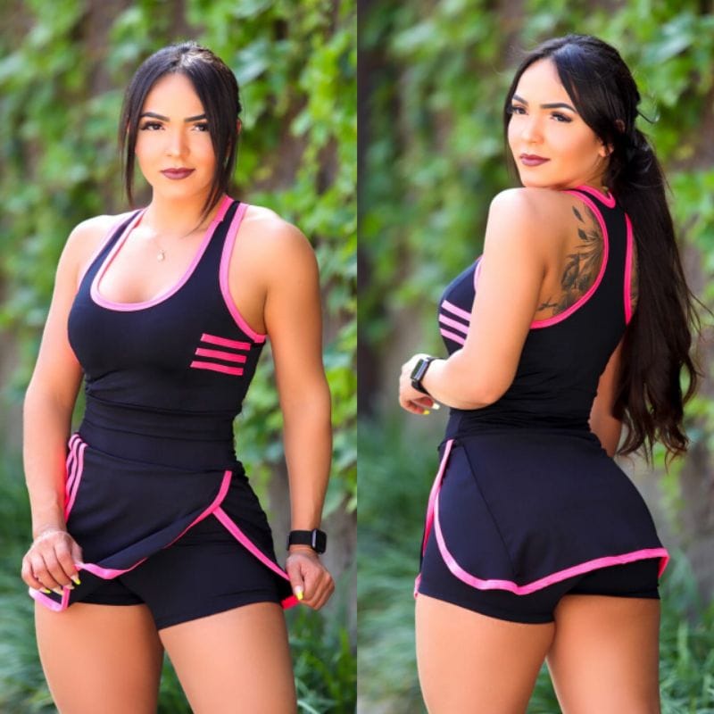 Roupa Academia Feminina Conjunto Short e Top Cropped Moda Fitness