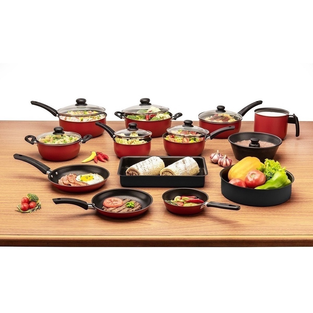 Conjunto Panelas 13 Peças Antiaderente Teflon Tampa Vidro