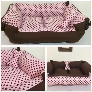 Cama para Cachorro M Rosa e Marrom - Dupla Face