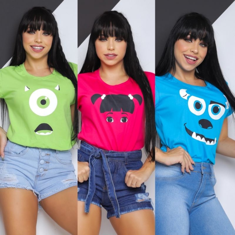 Camiseta Blusa Feminina Tshirts Monstros S.A Blusa Colorida Monstros S.A Camisa Linda Boo Sullivan Mike Wazowski 100 Algod o