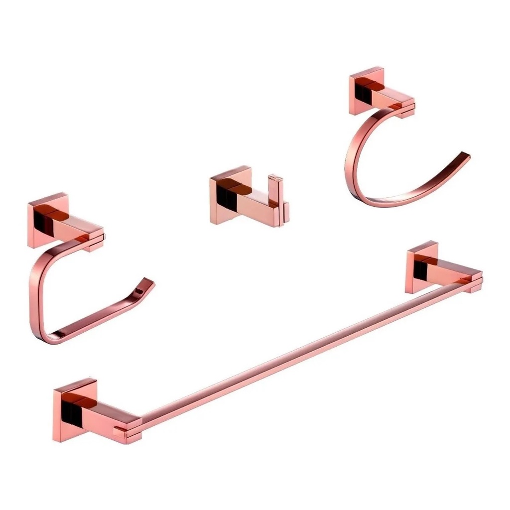 Kit Para Banheiro Acessórios Com 4 Peças Metal - Rose Gold - BA004RG