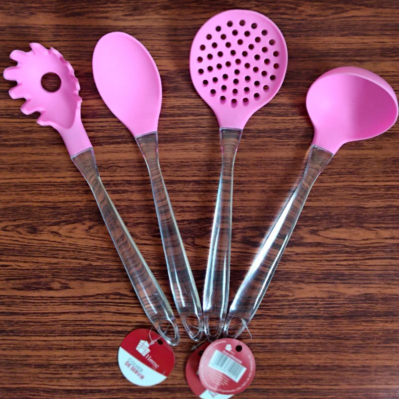 Ripley - SET DE CUCHARONES UTENSILIOS DE SILICONA PARA COCINA ROSADO 12PCS  528U