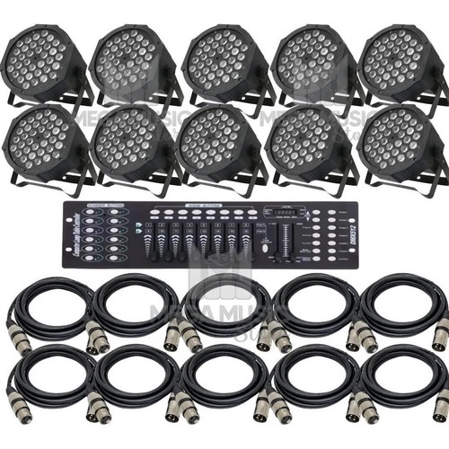 10 Canhão Refletor Led Rgbw 36 Leds Dmx + Mesa Dmx + Cabos 2m