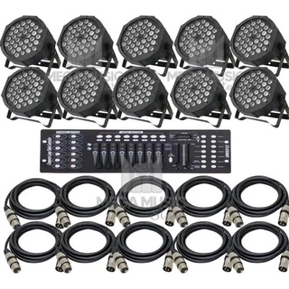 10 Canhão Refletor Led Rgbw 36 Leds Dmx + Mesa Dmx + Cabos 2m