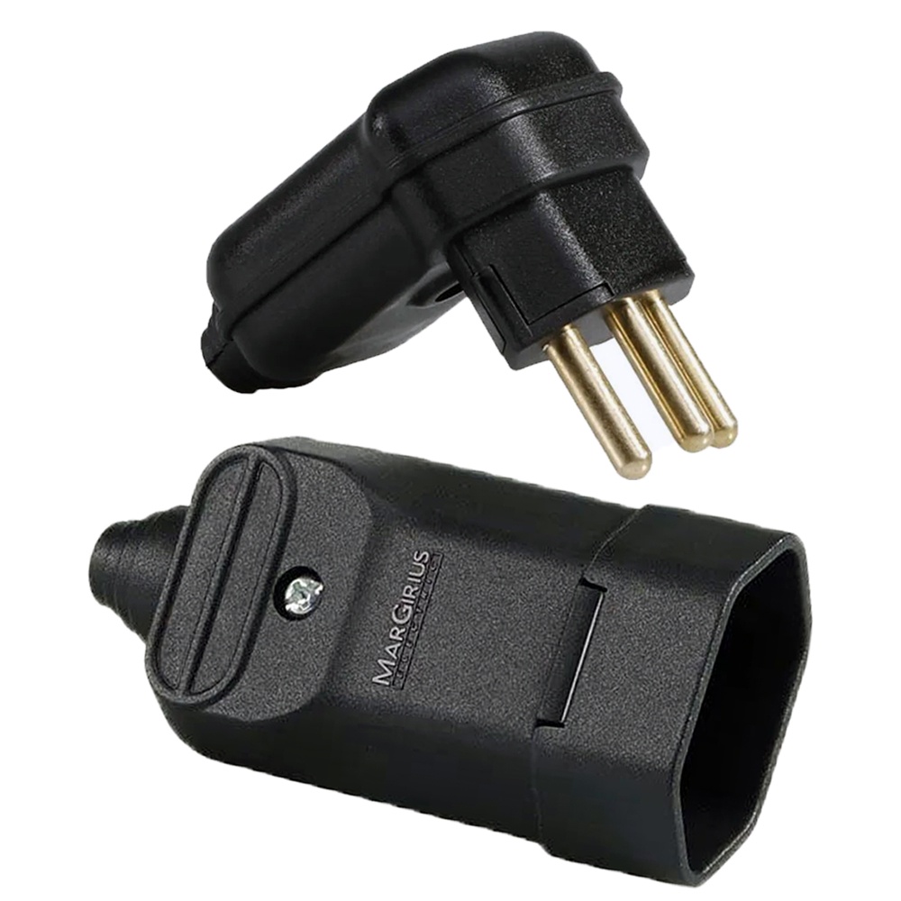 Plug Plugue Macho 90 Graus + Tomada Femea 3 Pinos 10a Prensa Cabos Preto Margirius