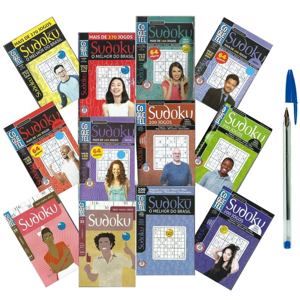 Kit 10 Revistas Livros Sudoku Coquetel Facil Medio E Dificil