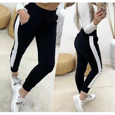 Calça jogger feminina preta com hot sale listra branca