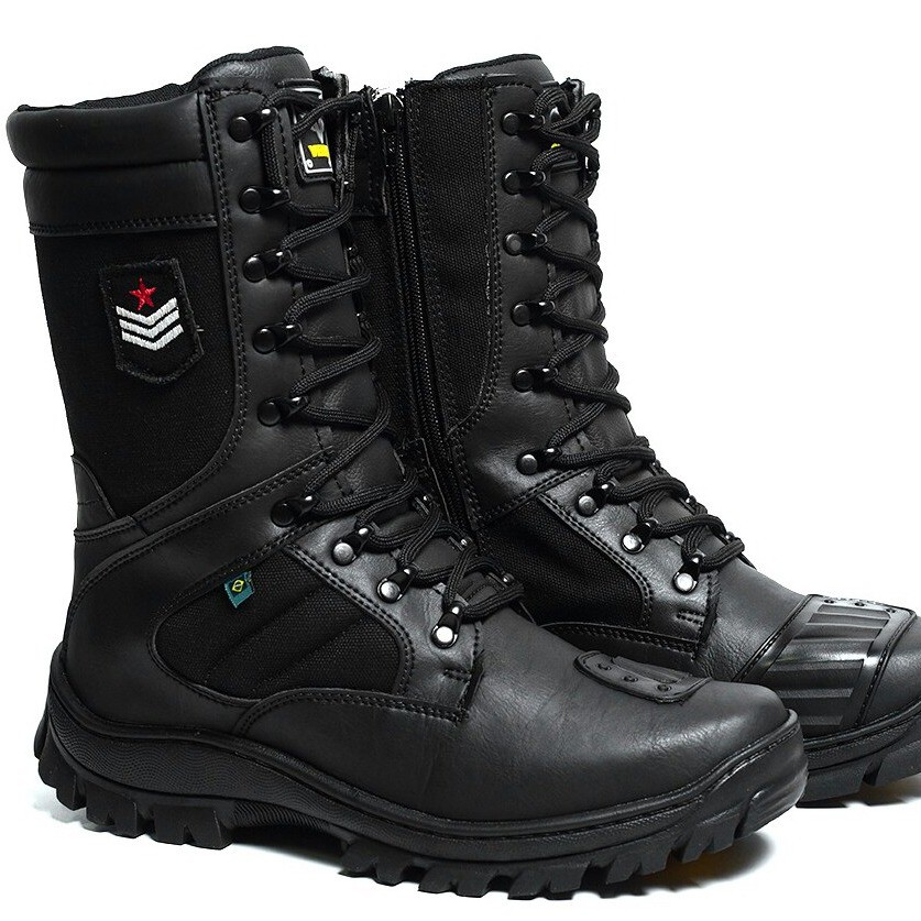 Bota Coturno Masculino Tático Militar Zíper Lateral Solado Costurado  Motociclista Segurança Airsoft Paintball VENAN-8600-1