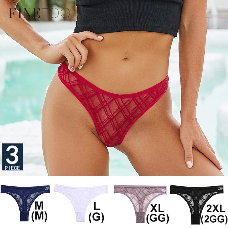 Finetoo 3pçs Conjunto Calcinha Fio Dental De Renda Floral Sexy Feminina