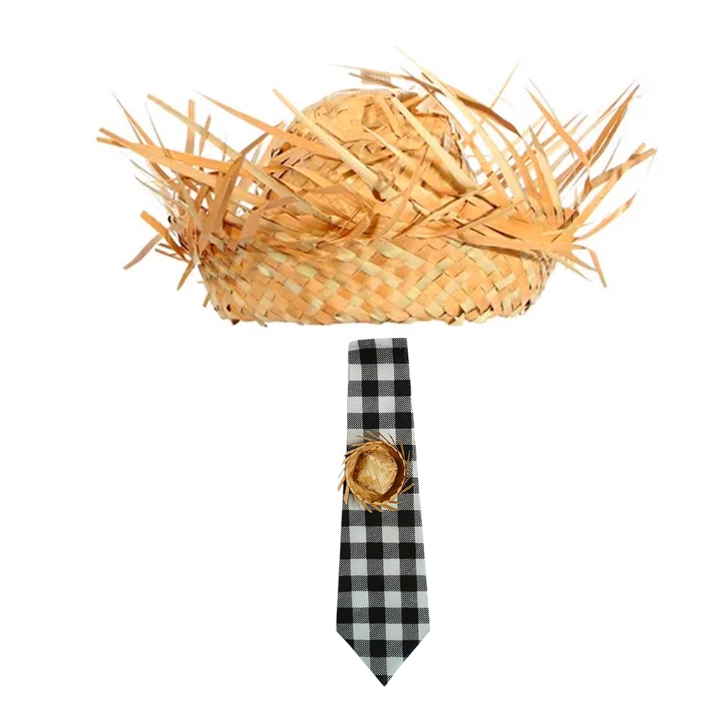 fantasia festa junina arraia caipira chapeu palha e gravata