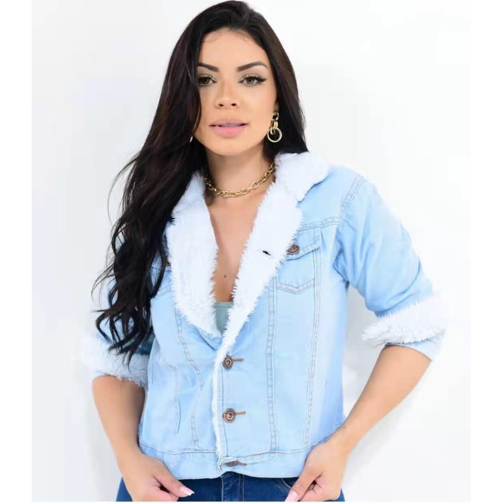 Jaqueta jeans forrada hot sale com lã feminina