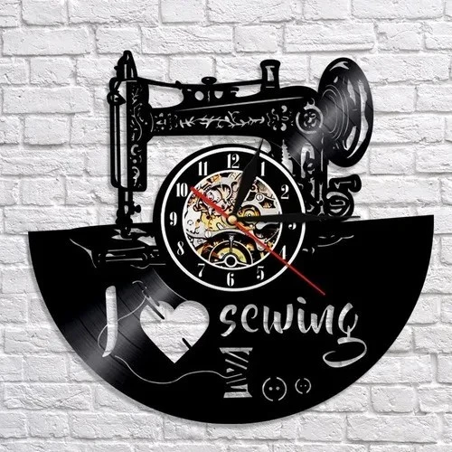 Máquina de Costura - Relógio Disco De Vinil Decoração