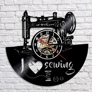Máquina de Costura - Relógio Disco De Vinil Decoração