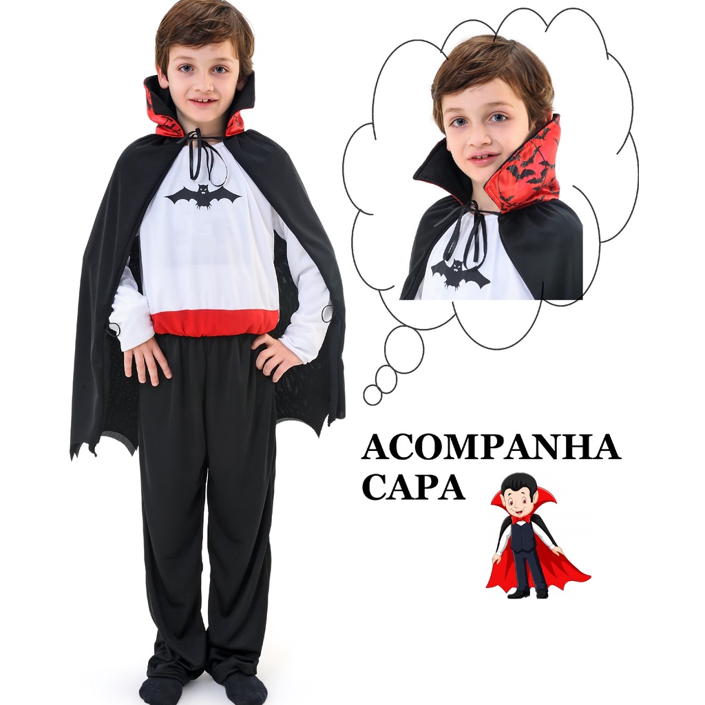 Fantasia Infantil Vampiro Halloween + Capa