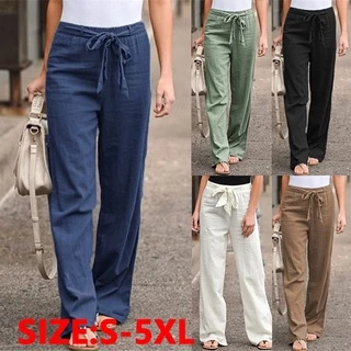 Calça Folgada Feminina Retrô De Algodão E Linho Plus Size P-5xg