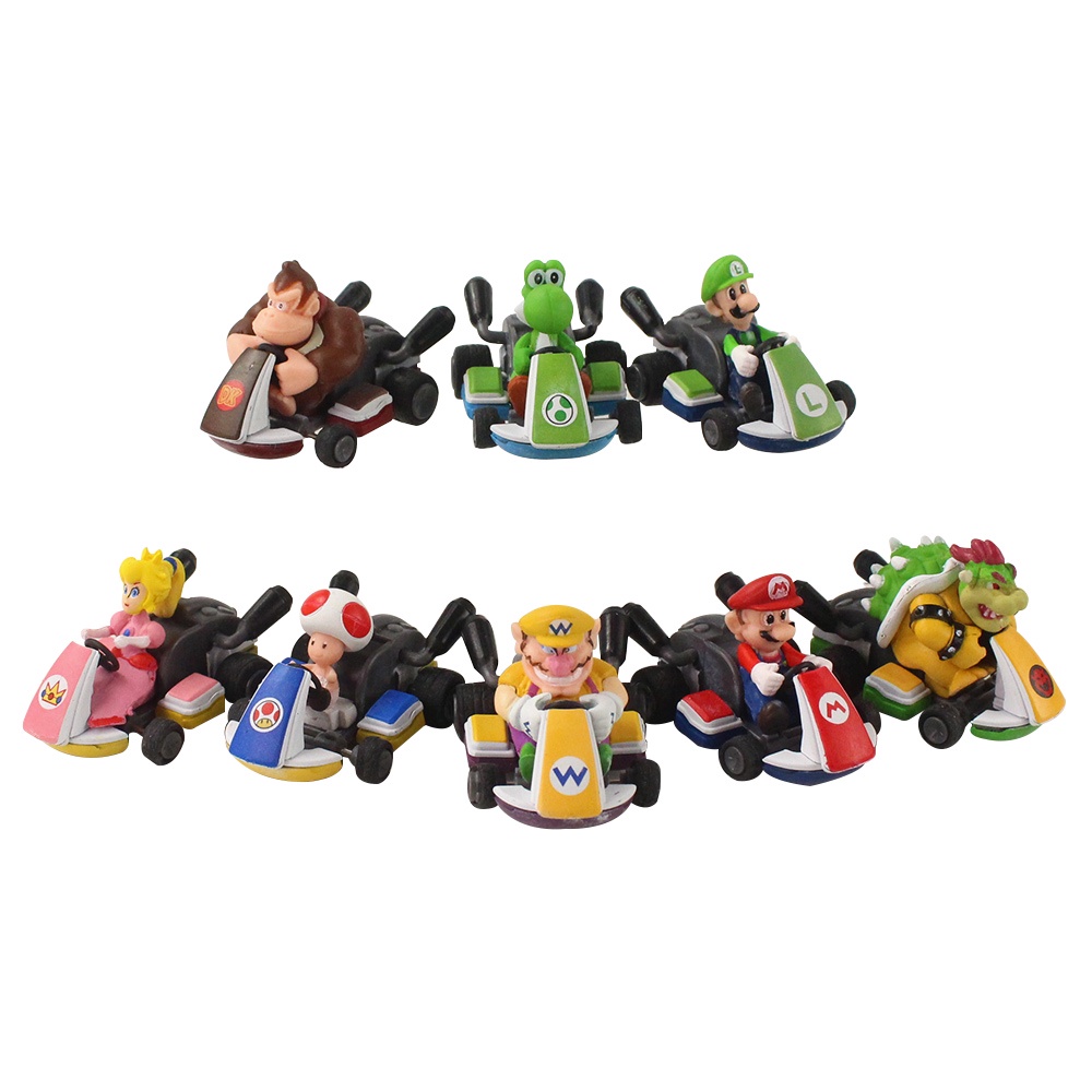 8 Pçs/Set Japão Nintendo Super Mario Bros Luigi Yoshi Bowser Koopa Toad Peach Donkey kong Puxar Carros Voltar Jogo De Corrida PVC Figuras De Ação Modelo Bonecas Brinquedos