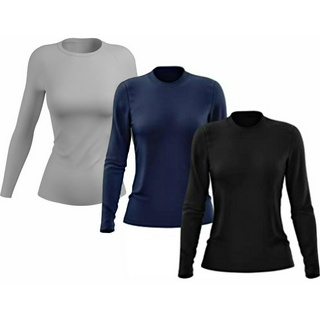 Kit 3 Camisas Blusas Térmicas Proteção Solar Segunda Pele Preta Chumbo Azul  Marinho