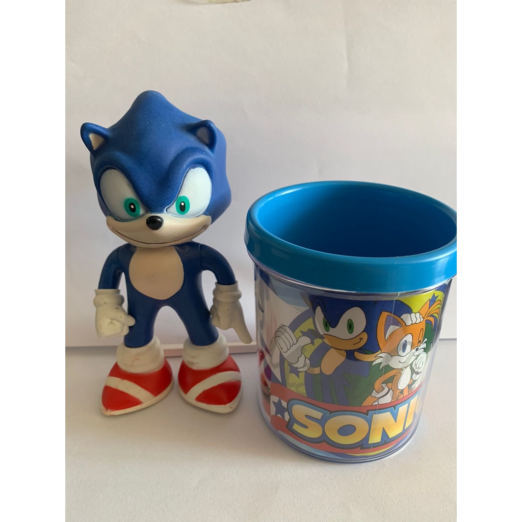 Boneco Sonic Azul Pequeno com Caneca Personalizada