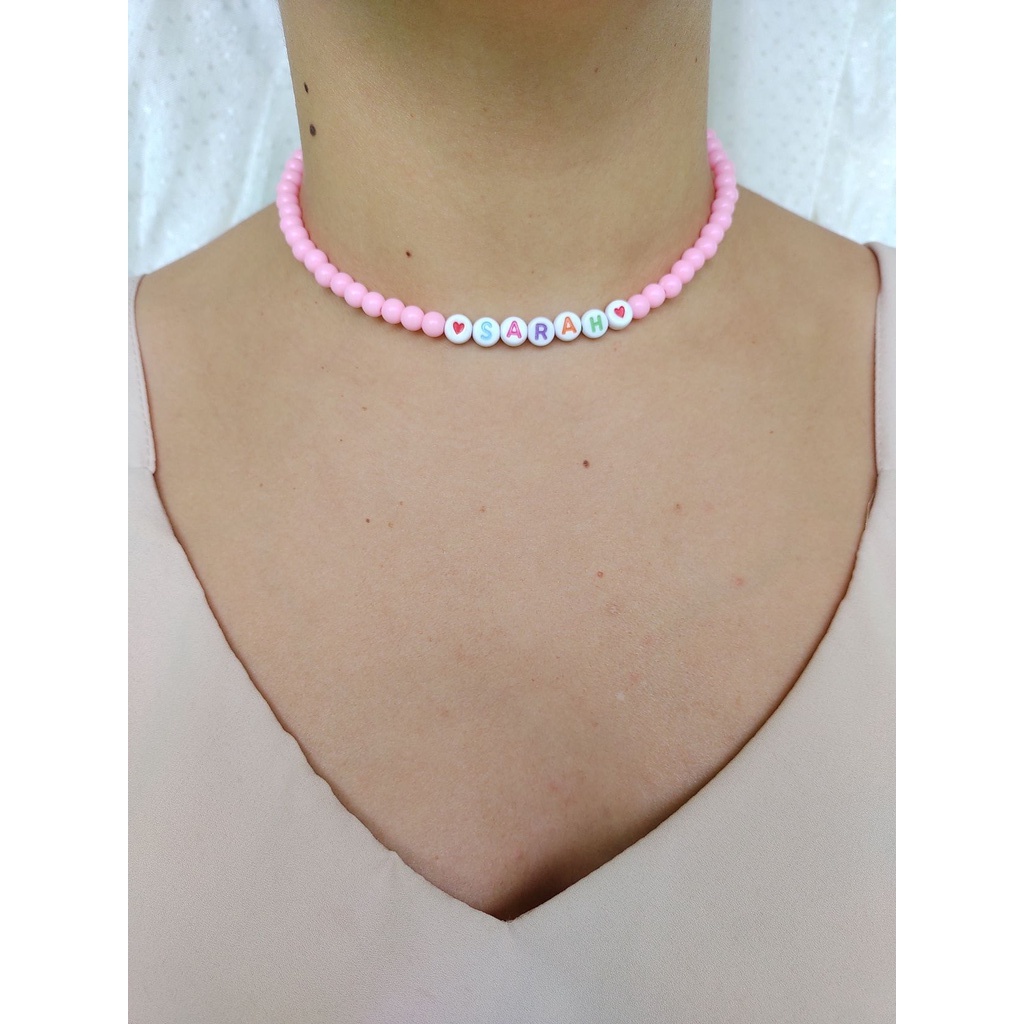 Colar de Miçangas Personalizada Com Nome/Palavra Letras Coloridas Coração