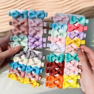 10Pcs/set Mini Clipes De Cabelo Com Nó De Arco Colorido Para Meninas Bonitas Fitas Feitas À Mão Barrettes Headwear Kids Hair Accessories Gift