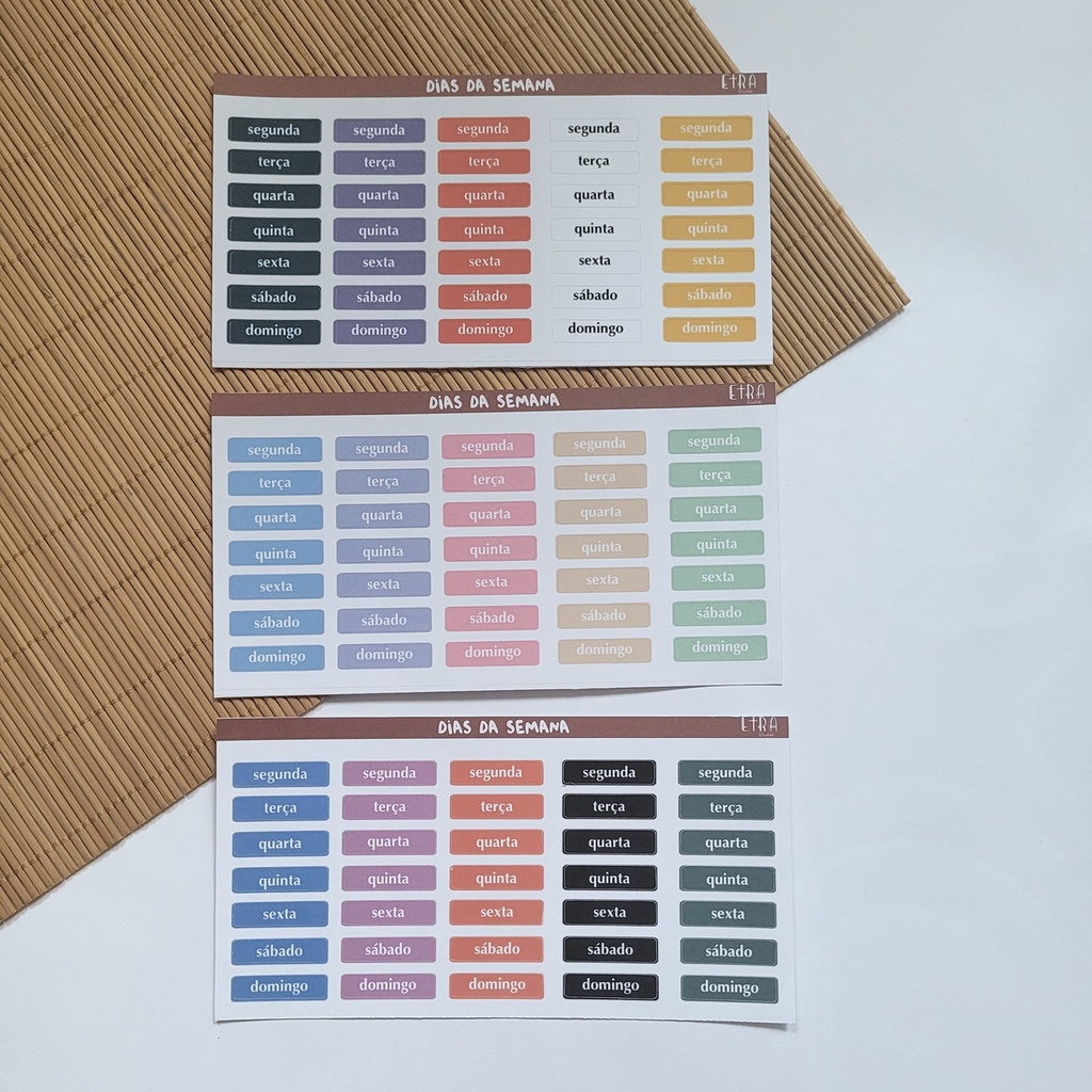 Adesivo dias da semana - 2 CARTELAS