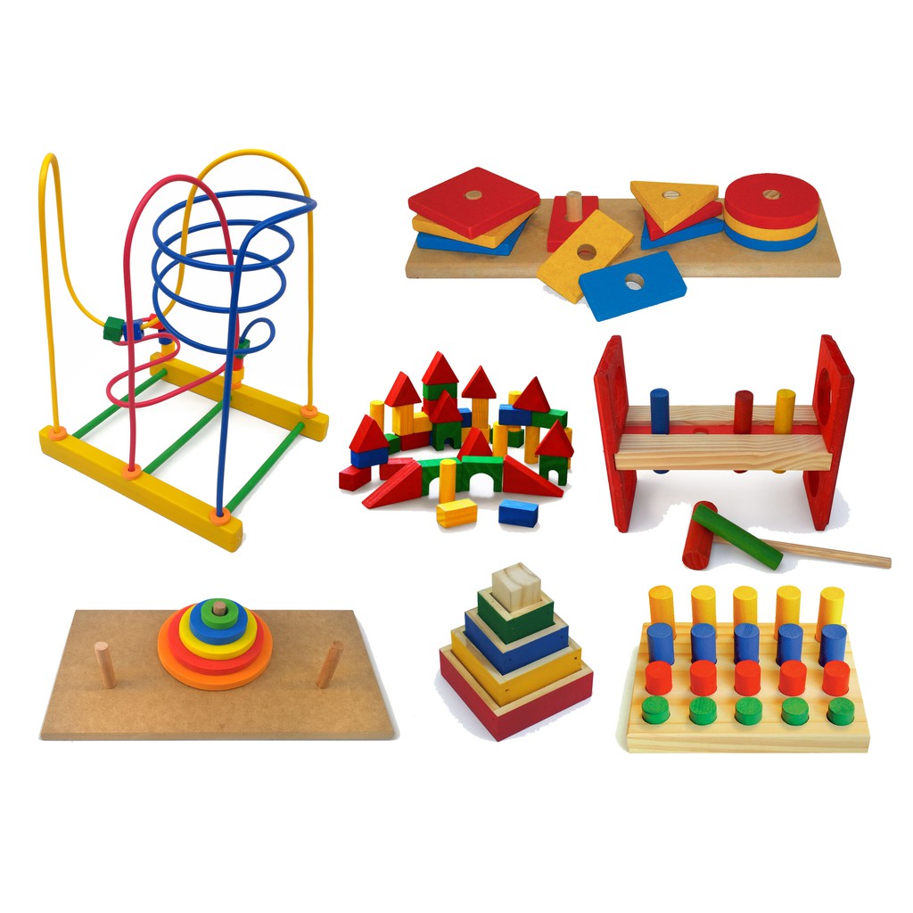 Conjunto 7 Brinquedos Educativos Pedagógicos Em Madeira Shopee Brasil