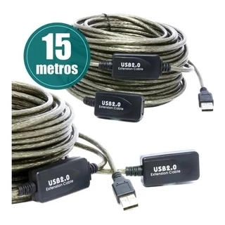 Cabo Extensor USB 2.0 Amplificado Ativo Macho x Fêmea 15 Mts