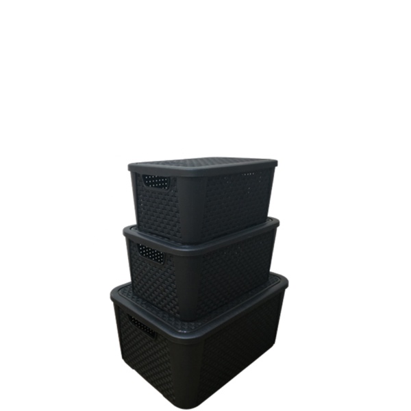 Kit Caixas Organizadoras Rattan 3 unidades Preto - Pequena Media Grande Brinquedos Bagunças Multiuso