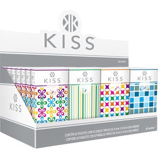 CX Lenços de Papel Facial Kiss 28 Pacotes de Bolso com 10 unidades