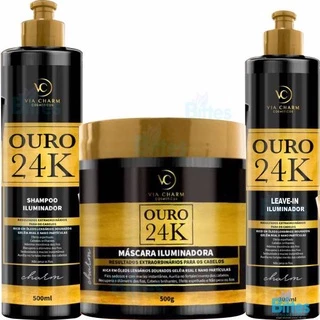Kit Ouro 24k Via Charm Cosméticos Efeito Espelhado Iluminador