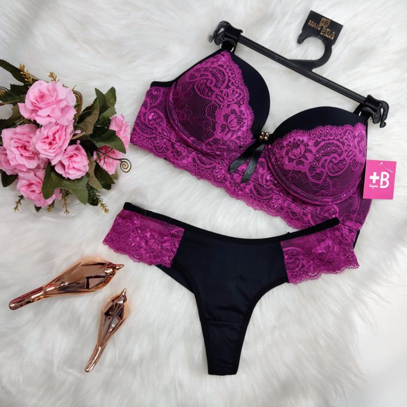 Conjunto Lingerie Bicolor Reforçado - Sutiã e Calcinha - Moda Íntima