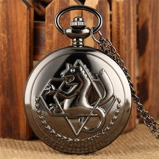 Steampunk Preto Full Metal Alchemist Japão Anime Bolso Analógico Relógio De Quartzo Das Mulheres Dos Homens Colar De Pingente De Presente Da Cadeia