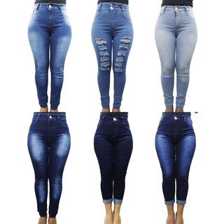 Calça jeans feminina moda urbana moda jeans de algodão lavado, jeans de  cintura alta escura azul calça feminina, Azul claro, Small