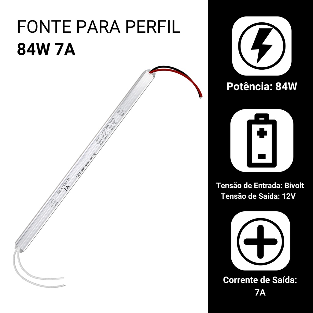 Fonte Slim Driver Para Perfil Fita Led 12v 7a 84w | Shopee Brasil