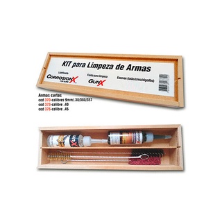 Kit de Limpeza para armas curtas Escovas 9mm 380 38 357 + lubrificante corrosion X + Solução de limpeza