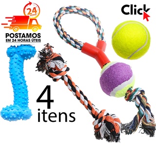 Brinquedo de Corda com Bola Mordedor para Cachorro Kit 4 Brinquedos Pet Osso Corda e Bolinha Pet
