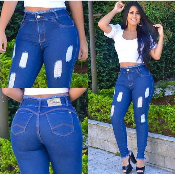 Mais Jeans Cintura alta Bloco de cores Acabamento bruto Perna