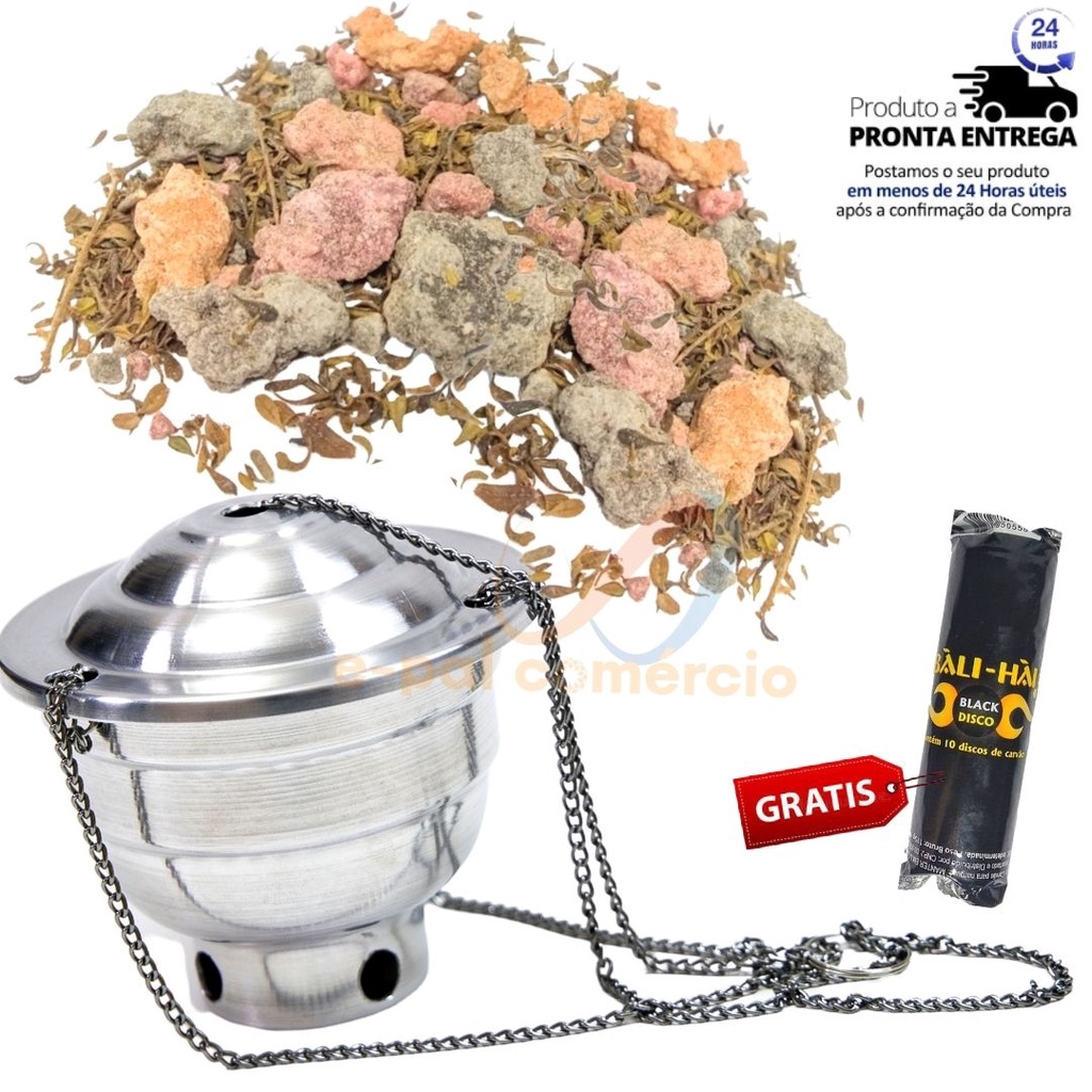 Kit Defumação - Turíbulo Incensário + Resina Sete Ervas Combinadas 250g ...