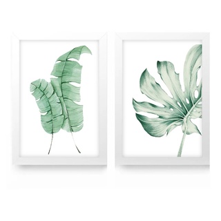 2 Quadros Decorativos Com Moldura Folhas Botânico Minimalista Folhagem Para Sala Quarto Casa