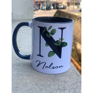 Caneca de Cerâmica Personalizada Inicial com Nome Masculina - Alça preta