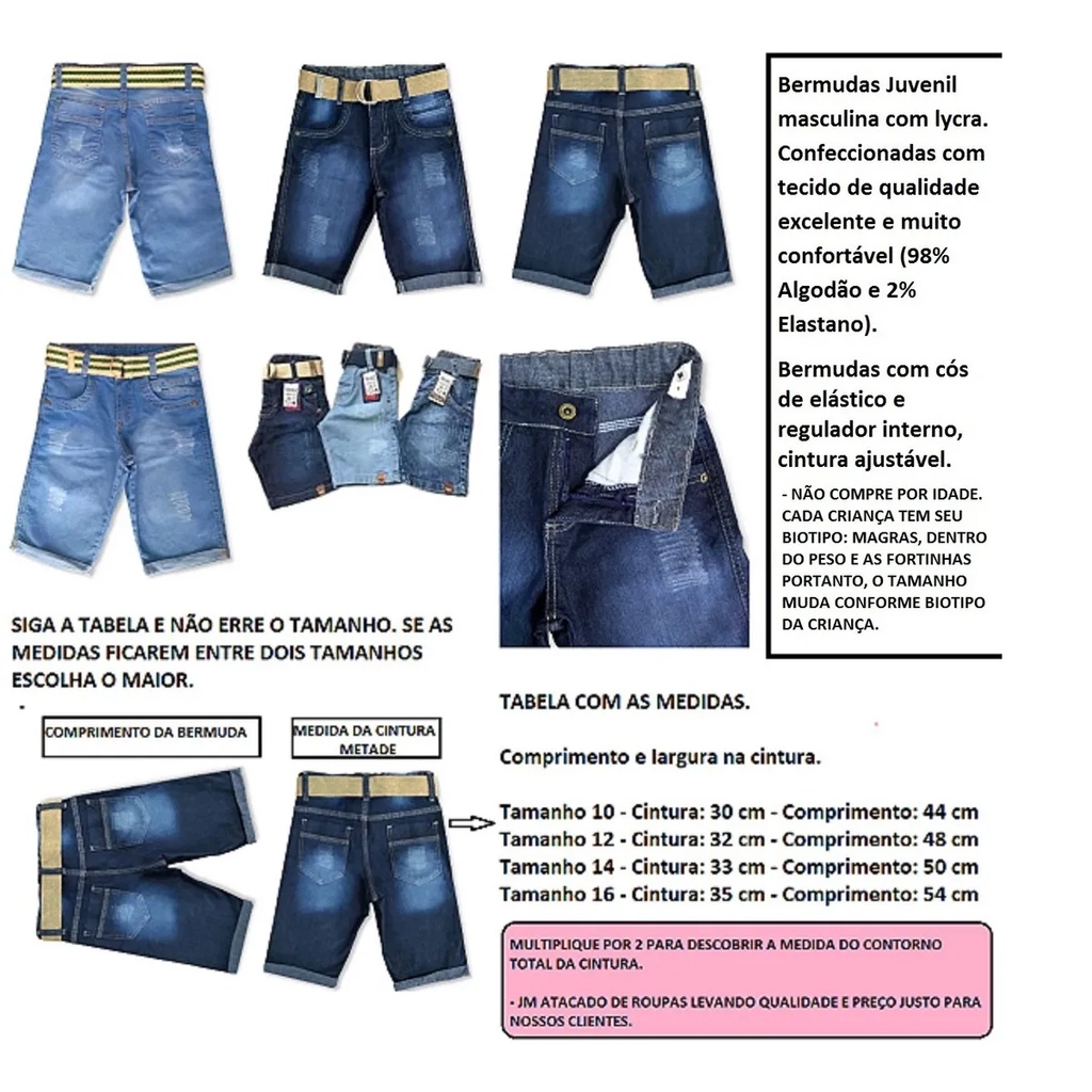 Bermudas Shorts Jeans Roupa Masculina Juvenil para menino atacado barato