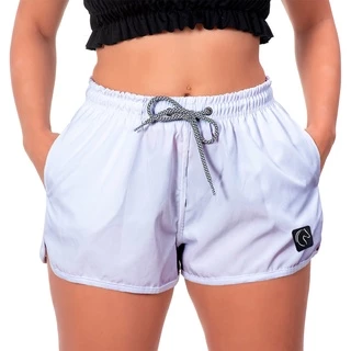 Shorts Feminino Básico Com Elástico Cordão Ajustável e Bolsos Uso Casual Treino Academia Branco