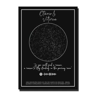 Quadro Decorativo Mapa das Estrelas Namorado Casamento Romantico Namorada Estrelar Placas Mapa Celestial Celeste Constelações Spotify Musica Dia Romantico Primeiro Beijo Pedido Casamento Dia MDF Presente Minimalista Lindo
