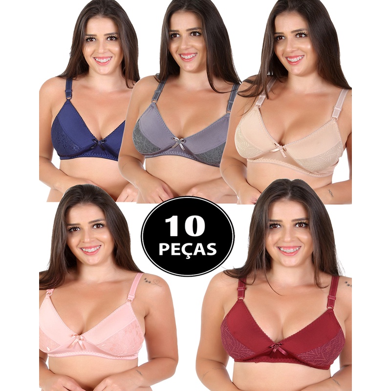 kit 10 sutiã sem bojo alças reforçadas lingerie seja revendedora moda  íntima feminina