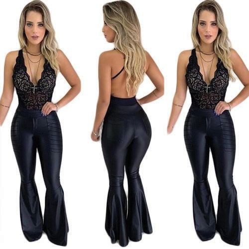 Calça Legging Flare Preta Boca de Sino Cintura Alta Modelo