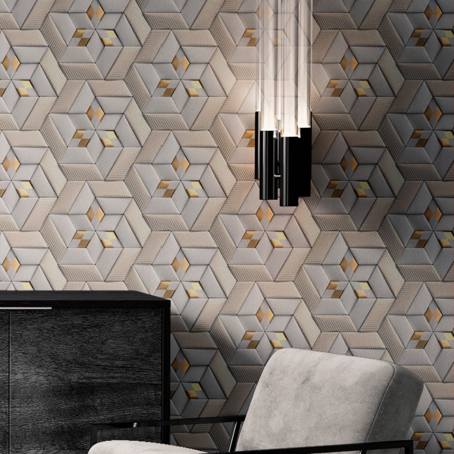 Papel De Parede 3d Dourado Cinza Geometrico Rolo Autocolante 4,00 mts